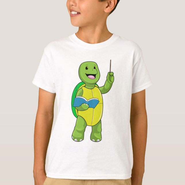 Camiseta Tortuga como profesor con libro y puntero (Anverso)