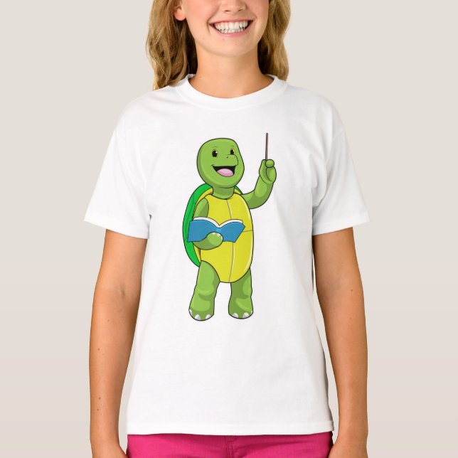 Camiseta Tortuga como profesor con libro y puntero (Anverso)
