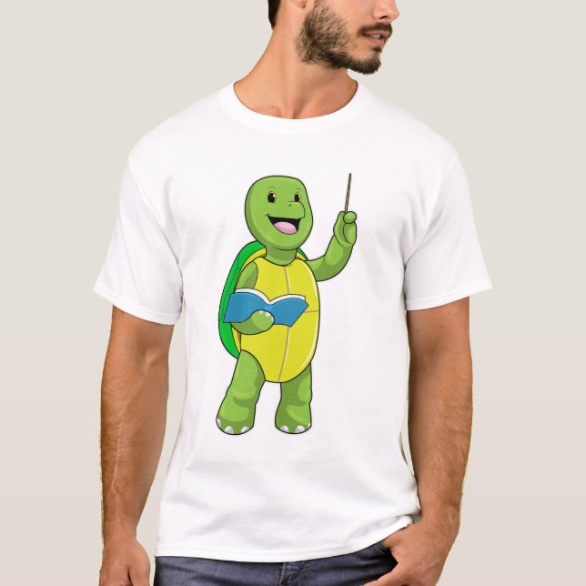 Camiseta Tortuga como profesor con libro y puntero (Anverso)