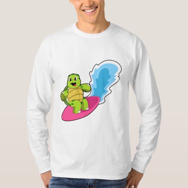 Camiseta Tortuga como surfista con tabla de surf (Anverso)
