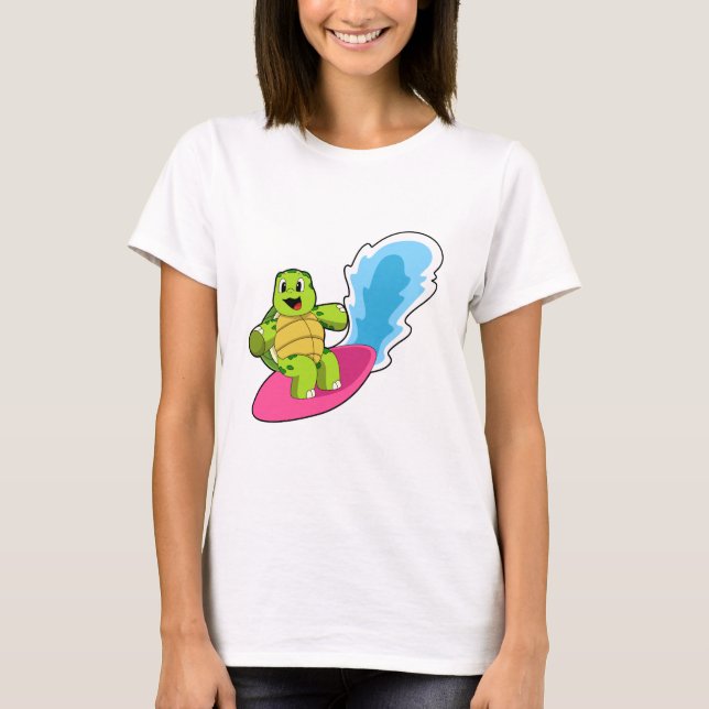 Camiseta Tortuga como surfista con tabla de surf (Anverso)