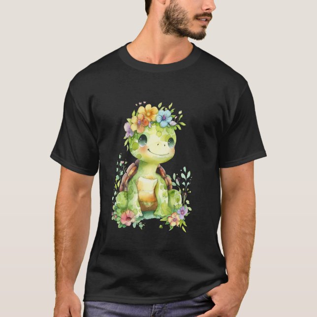 Camiseta tortuga con flores adorables tortugas animales pro (Anverso)