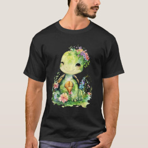 Camiseta tortuga con flores adorables tortugas animales pro