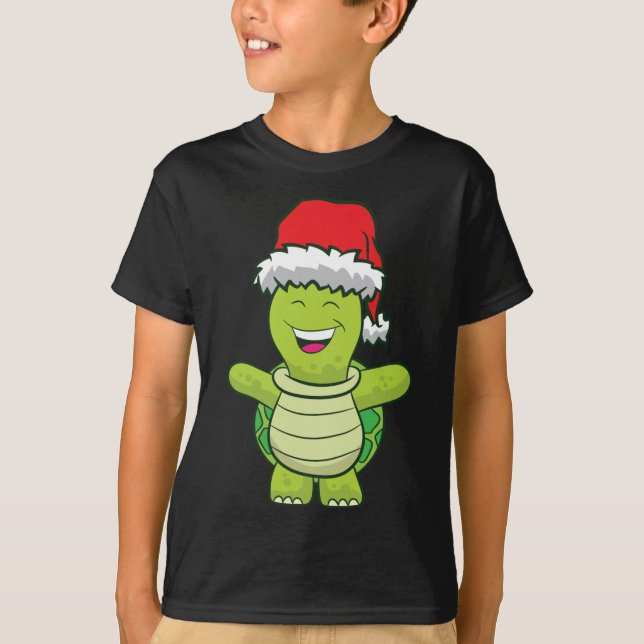 Camiseta Tortuga con Navidades de Tortuga de Santa Hat (Anverso)