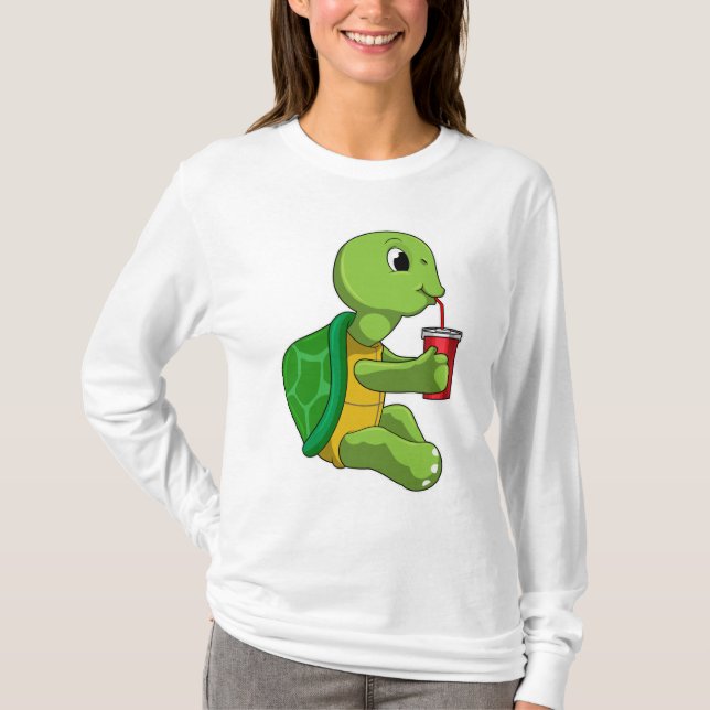 Camiseta Tortuga con taza para beber con paja (Anverso)