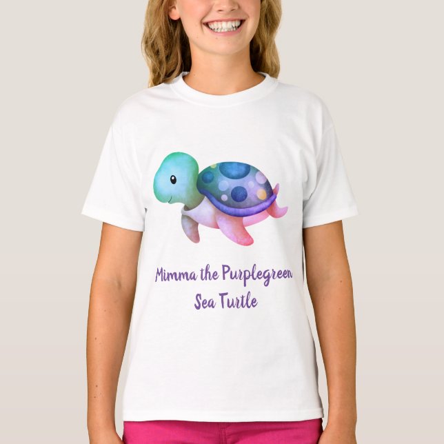 Camiseta Tortuga de mar morado y verde suave rellena (Anverso)