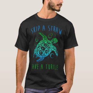 Camiseta Tortuga del mar verde salta una paja salva a una t
