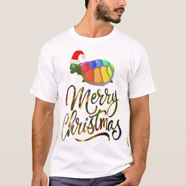Camiseta Tortuga divertida arcoiris con regalos de navidad  (Anverso)