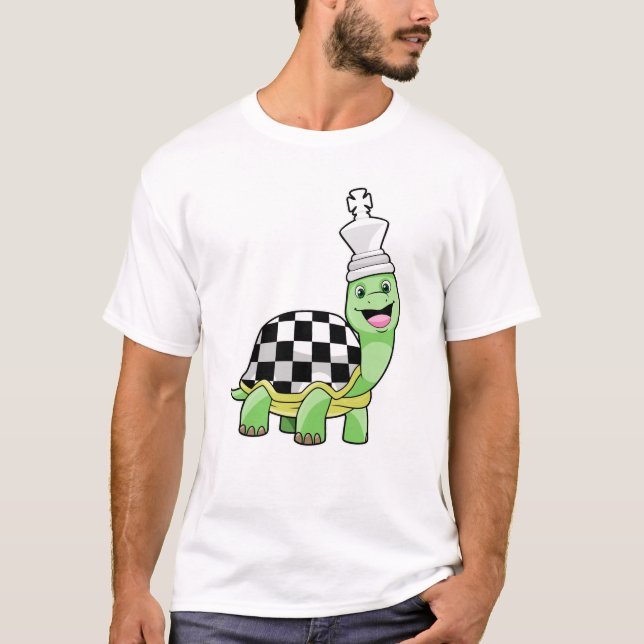 Camiseta Tortuga en ajedrez con tablero de ajedrez y Rey (Anverso)