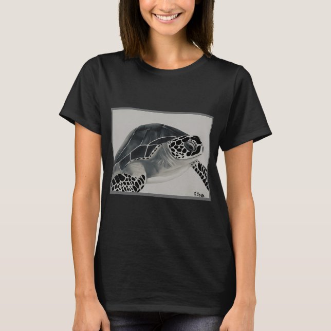 Camiseta Tortuga en blanco y negro. (Anverso)
