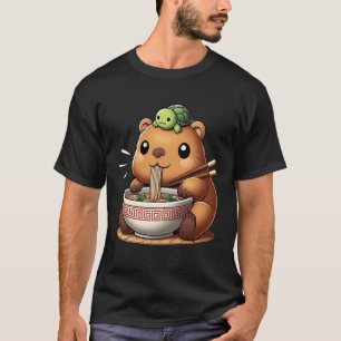 Camiseta Tortuga En Cabeza Lindo Capybara Ramen Kawaii Capi