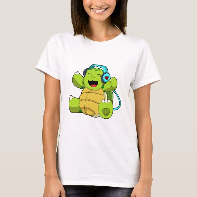 Camiseta Tortuga en la música con auriculares (Anverso)