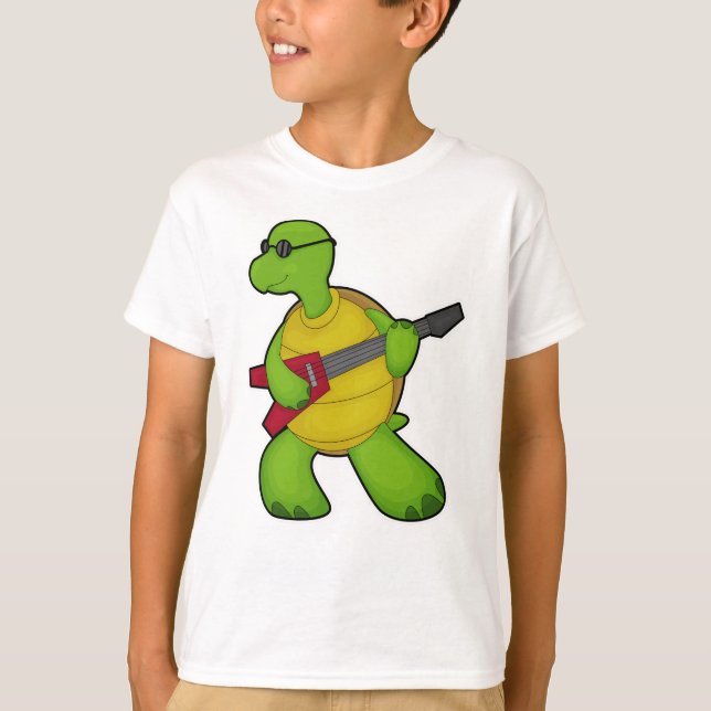 Camiseta Tortuga en la música con guitarra y gafas de sol (Anverso)