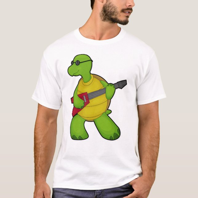 Camiseta Tortuga en la música con guitarra y gafas de sol (Anverso)