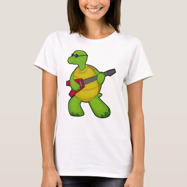 Camiseta Tortuga en la música con guitarra y gafas de sol (Anverso)