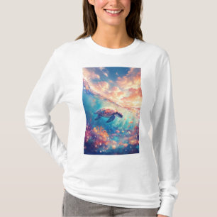 Camiseta Tortuga en medio del atardecer y el arrecife de co