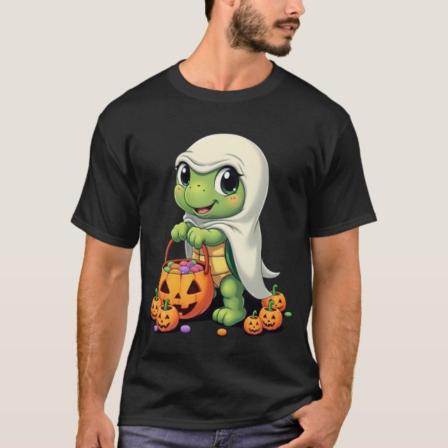 Camiseta Tortuga fantasma de Halloween con dulces (4) (Anverso)