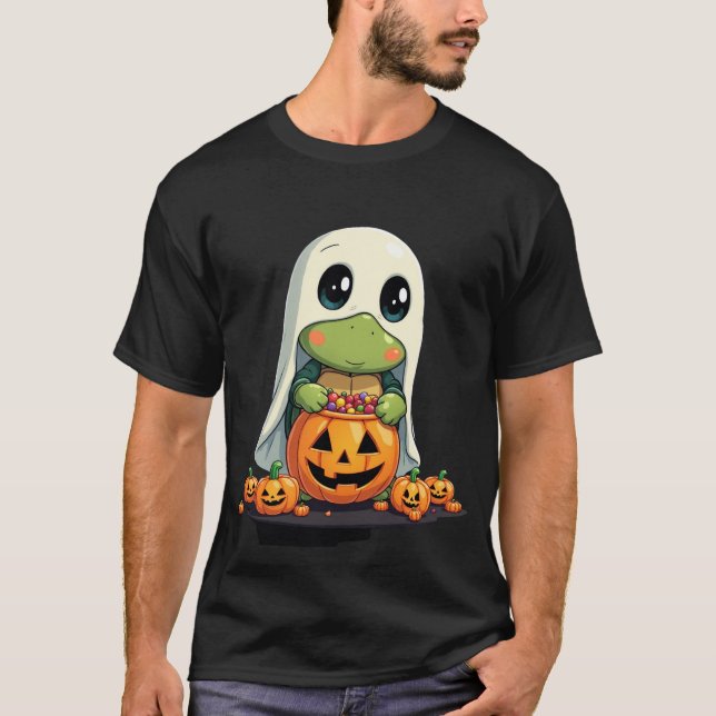 Camiseta Tortuga fantasma de Halloween linda con dulces (5) (Anverso)