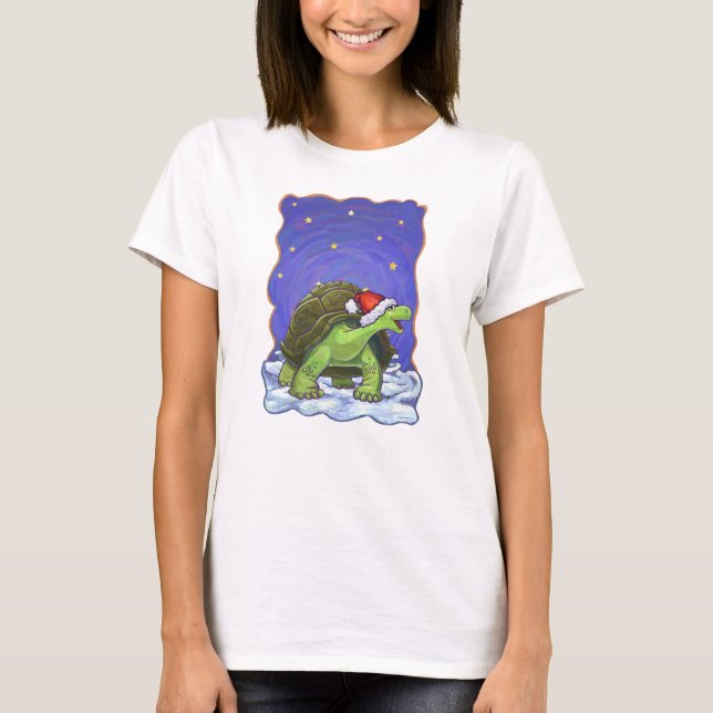 Camiseta Tortuga festiva nocturna estrellada en Santa Hat (Anverso)