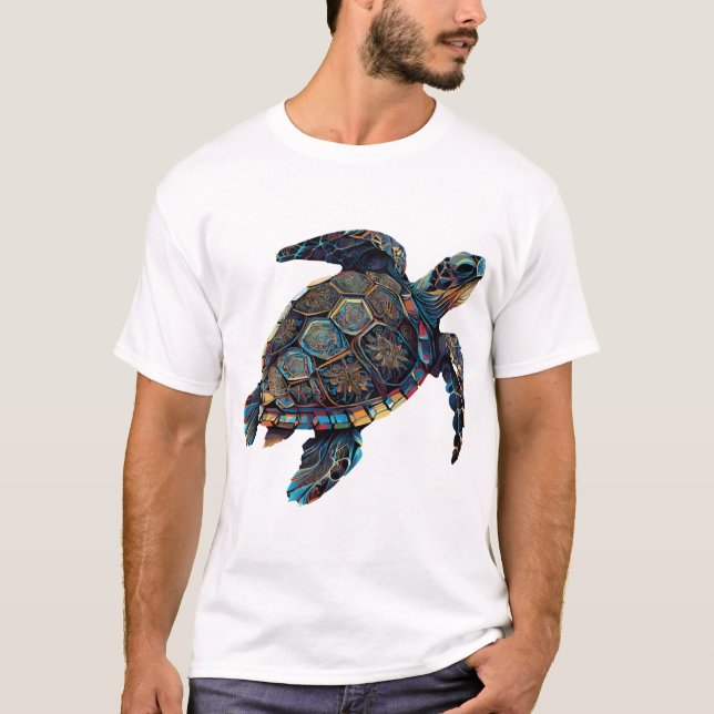 Camiseta Tortuga Geométrica Colorida Abstracta Arcoíris (Anverso)