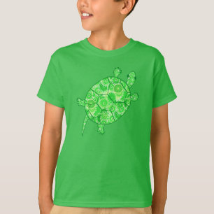 Camiseta Tortuga giratoria fractal - cal y verde esmeralda