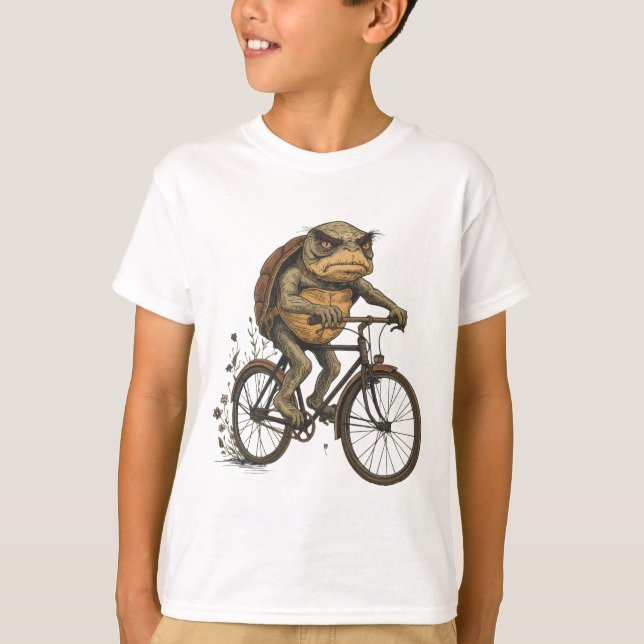 Camiseta Tortuga Guay en bicicleta - Diseño de arte extrava (Anverso)