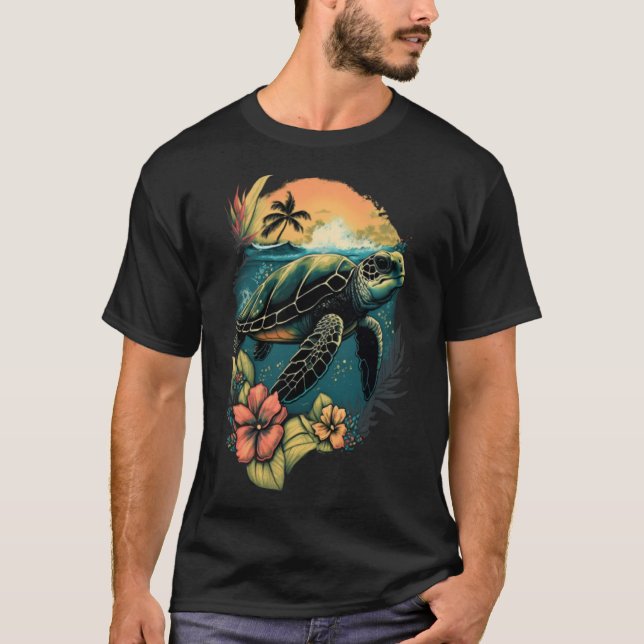 Camiseta Tortuga hawaiana tortuga hibiscus flor Hawai (Anverso)