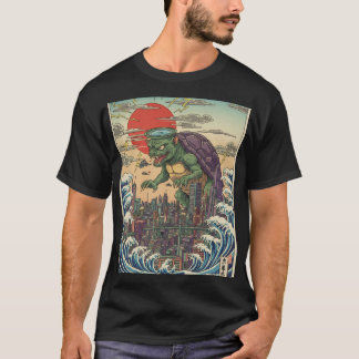 Camiseta Tortuga Kaiju sobre el atardecer de Tokio
