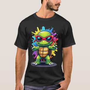 Camiseta Tortuga Linda Con Gafas De Sol Salpicadura De Pint