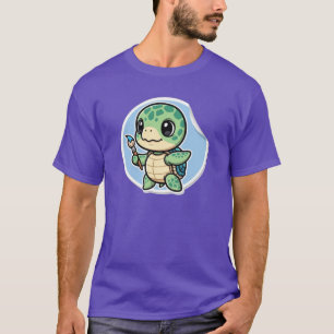 Camiseta Tortuga Marina Adorable Con Pincel Artista Kawaii