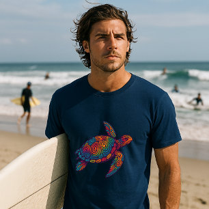 Camiseta Tortuga Marina Arte Retro Psicodélico
