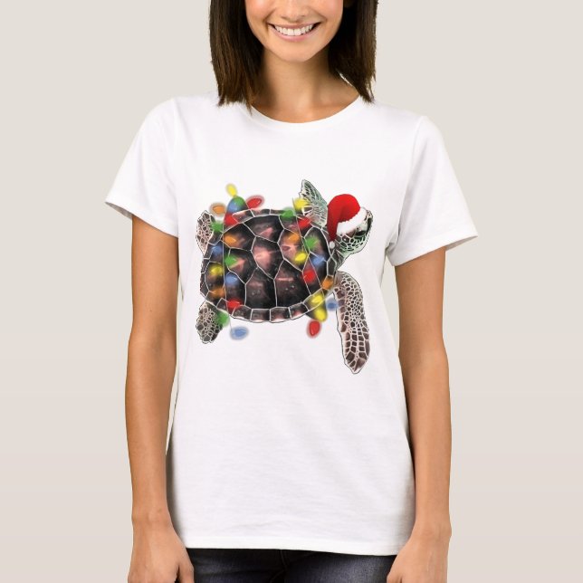 Camiseta Tortuga marina con sombrero de santa alegres navid (Anverso)