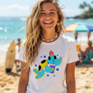 Camiseta Tortuga marina divertida y peculiar bebiendo limon