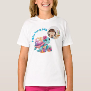 Camiseta Tortuga marina floral cúrcuma foto cumpleaños