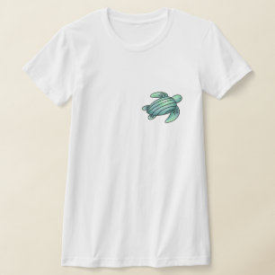 Camiseta tortuga marina pintada con acuarela azul verde de 