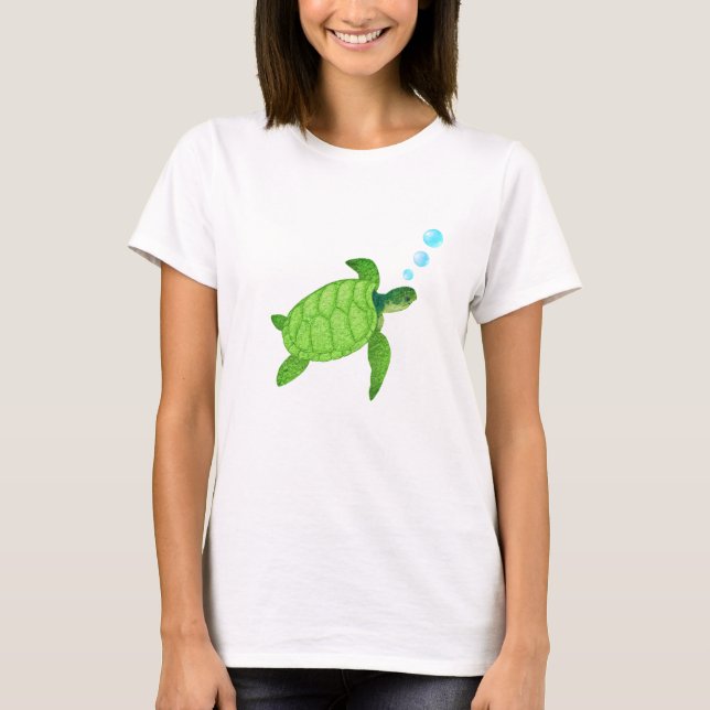 Camiseta Tortuga marina verde nadando (Anverso)
