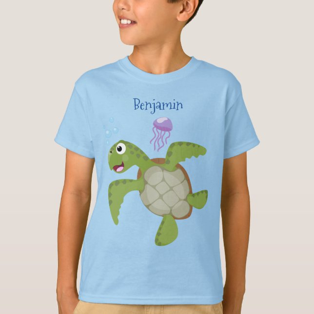 Camiseta Tortuga marina verde suave feliz ilustracion perso (Anverso)