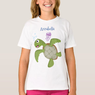 Camiseta Tortuga marina verde suave feliz ilustracion perso