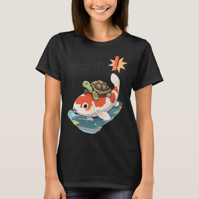 Camiseta Tortuga montando carpa koi (Anverso)