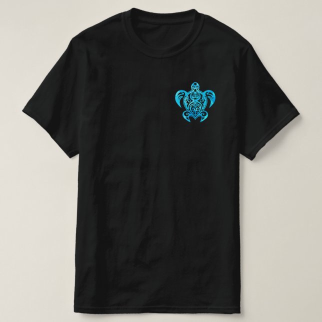 Camiseta Tortuga oceánica azul tribal hawaiana (Diseño del anverso)
