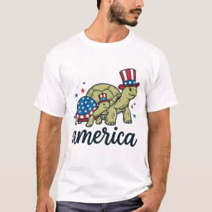 Camiseta Tortuga Patriótica América Diseño de Grabado Vinta