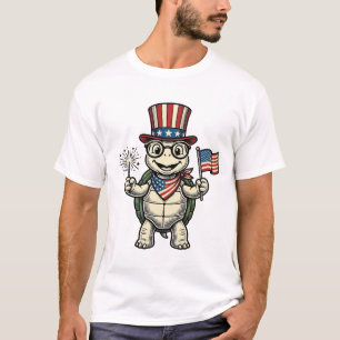 Camiseta Tortuga Patriótica Gráfica de Grabado Vintage para