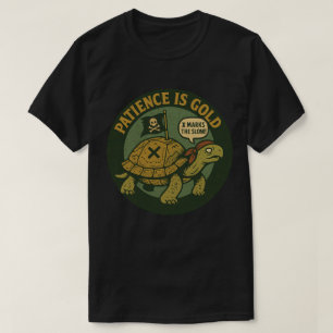 Camiseta Tortuga Pirata Divertida Paciencia Oro