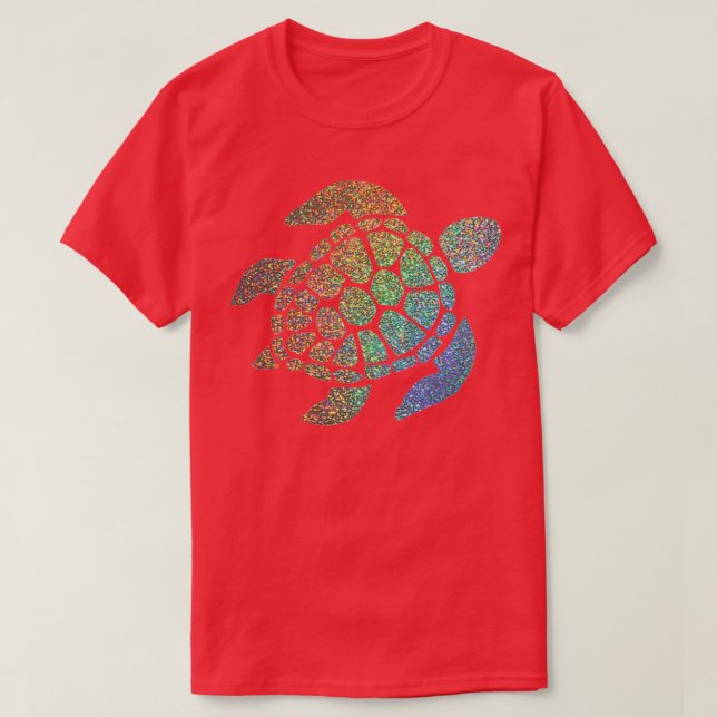 Camiseta Tortuga Purpurina arcoiris holográfica (Diseño del anverso)