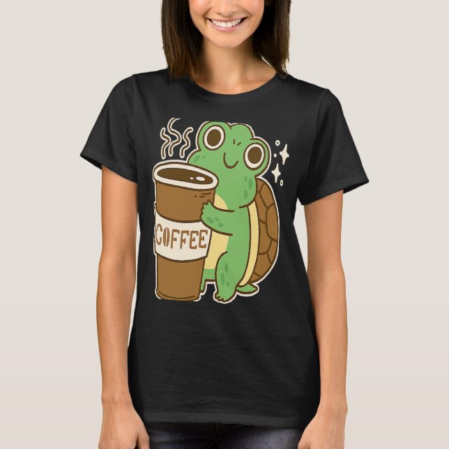 Camiseta Tortuga que bebe café Gracioso Tortuga que bebe ca (Anverso)