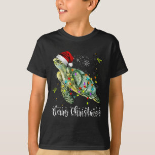Camiseta Tortuga Santa Hat Feliz Navidad Luces navideñas Fi