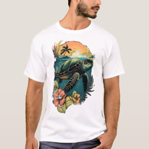 Camiseta Tortuga Tortugas Marinas Hawaianas Flor de Hibisco