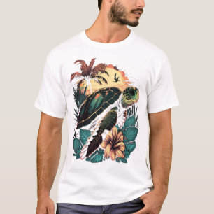 Camiseta Tortuga Tortugas Marinas Hawaianas Flor de Hibisco