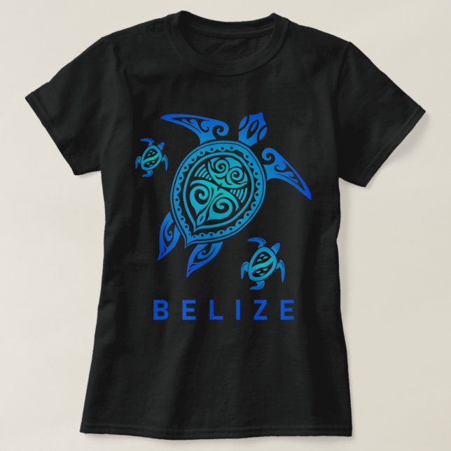 Camiseta Tortuga tribal azul del mar de Belice (Diseño del anverso)