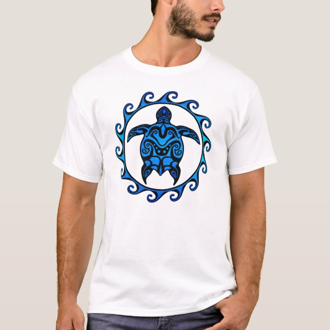 Camiseta Tortuga tribal azul Sun (Anverso)